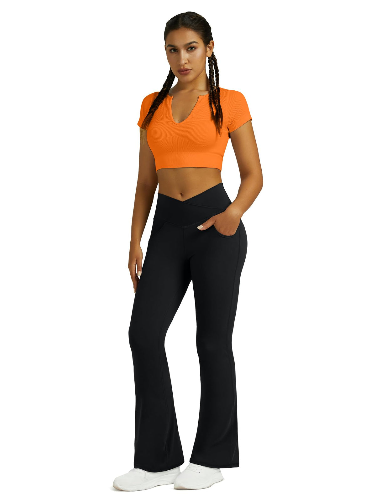 Yoga Pants for Women Flare Leggings with Pockets Crossover Yoga Leggings