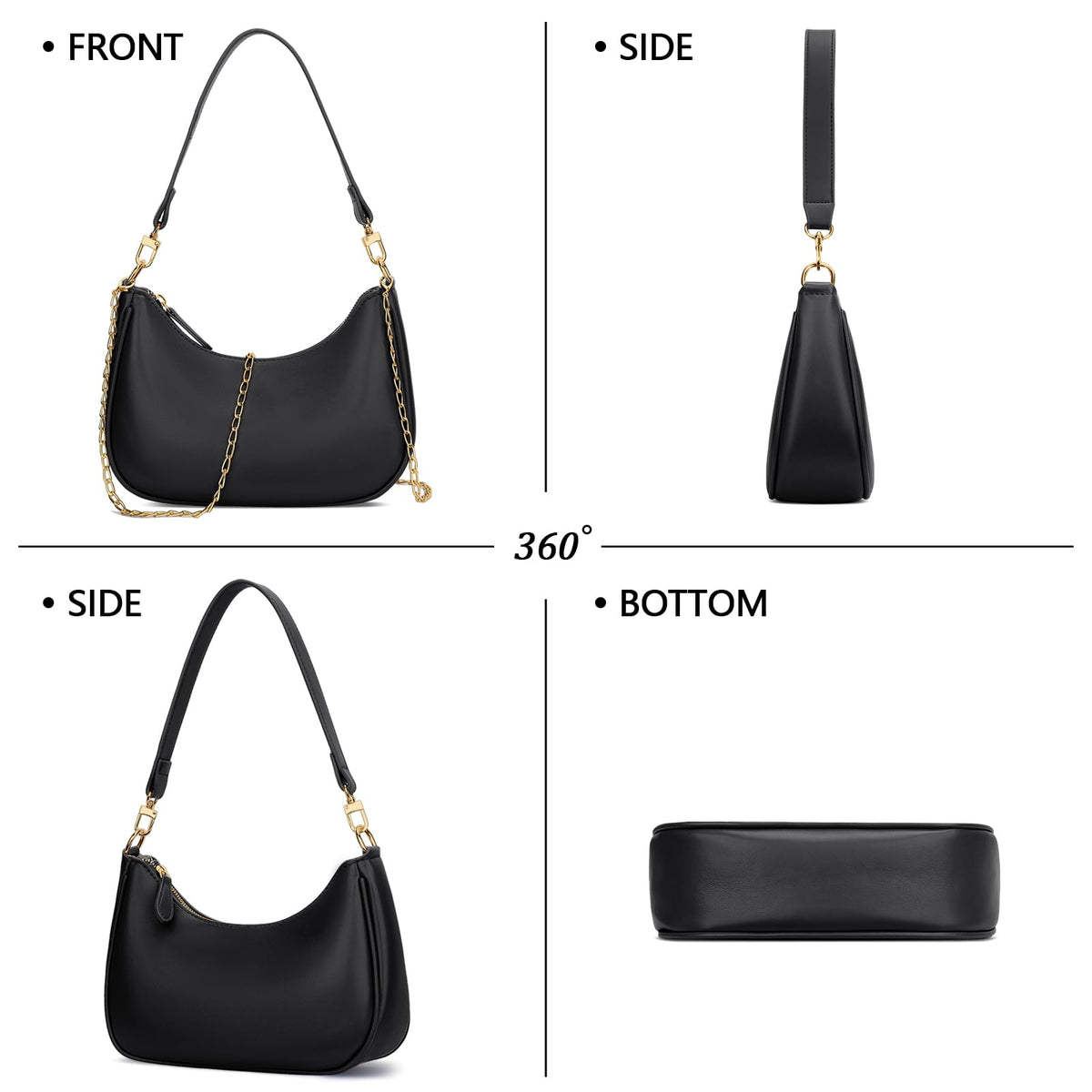 KKXIU Shoulder Bag for Women Hobo and Tote Handbags Underarm Purse (Black)