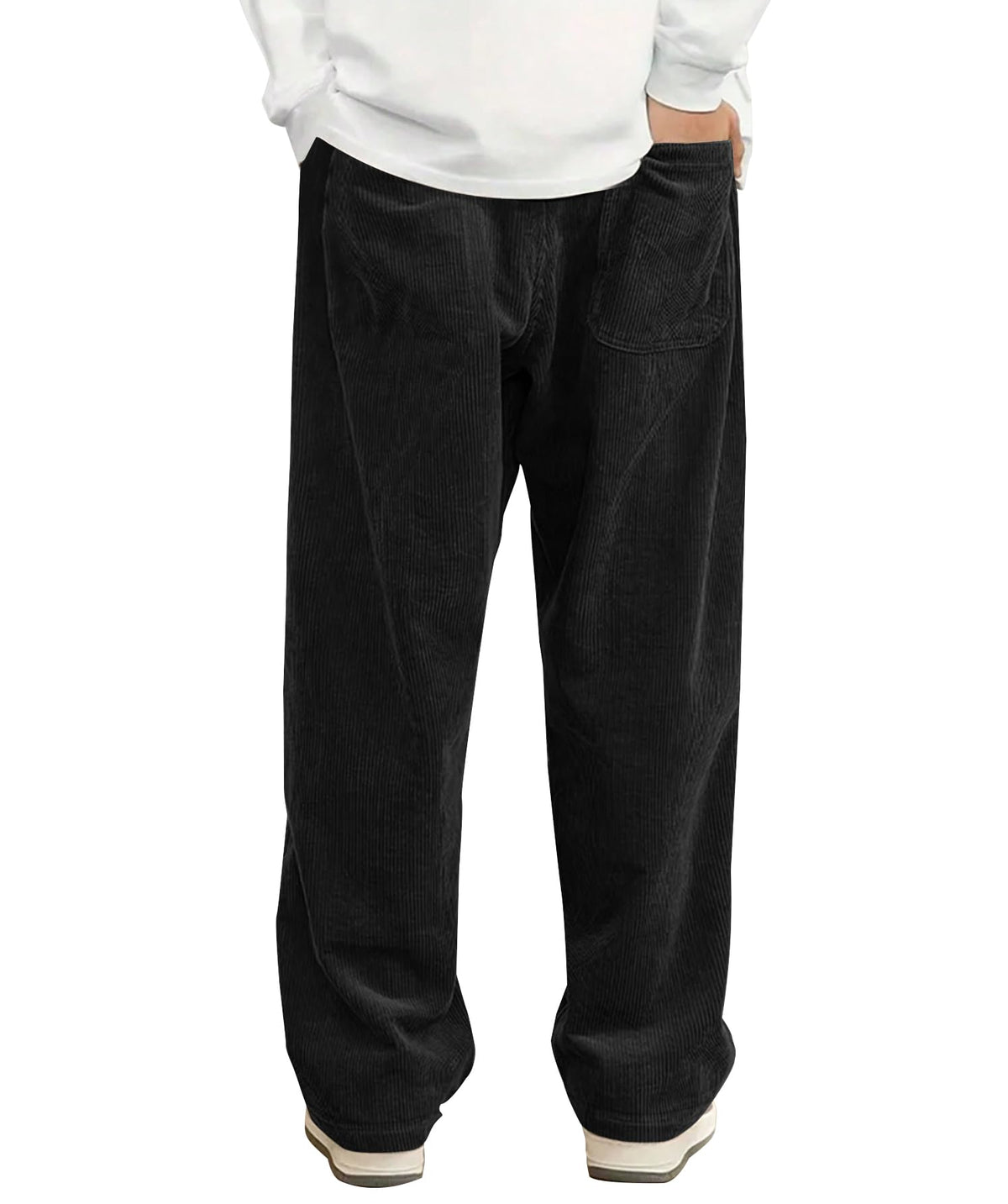 Hidkat Mens Corduroy Casual Pants Straight Sweatpants Black