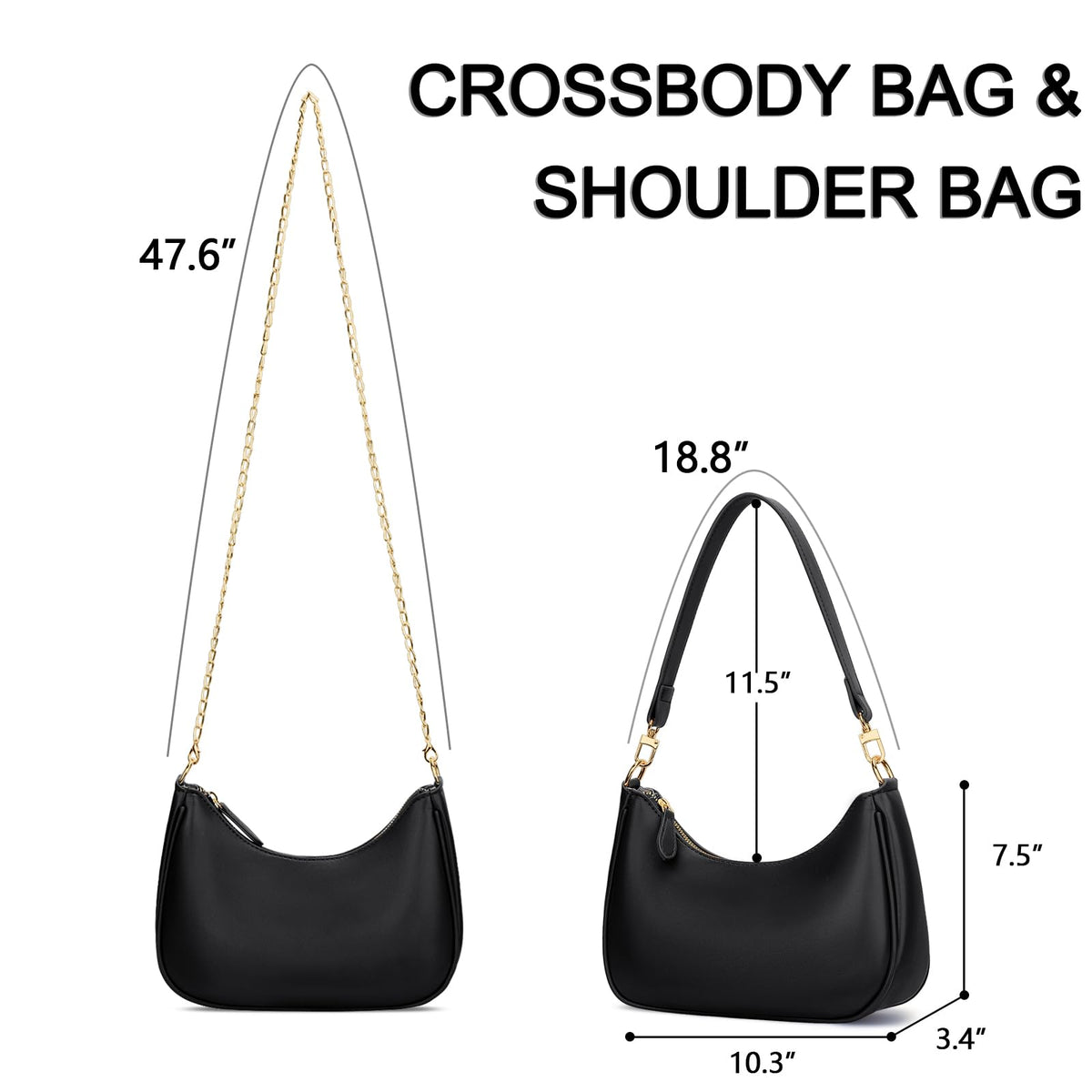 KKXIU Shoulder Bag for Women Hobo and Tote Handbags Underarm Purse (Black)