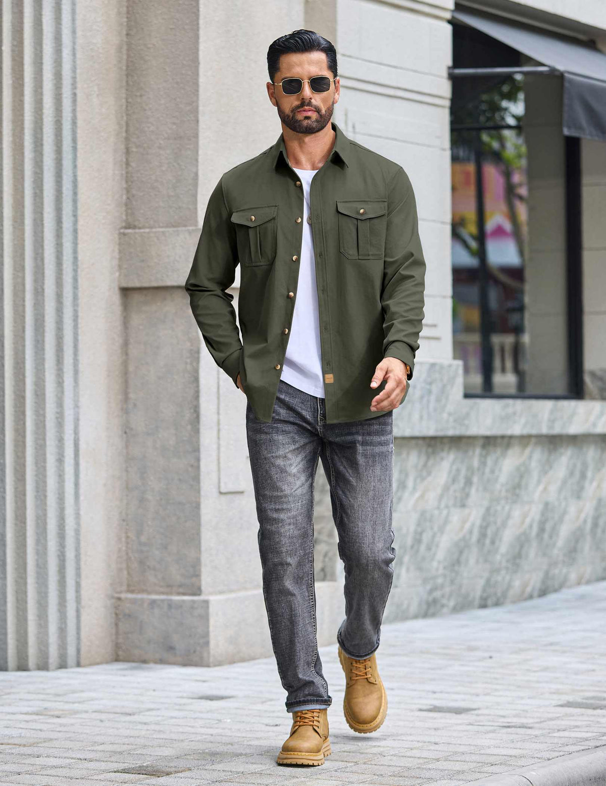 COOFANDY Men's Long Sleeve Button Down Lightweight Shirt Jacket with Pocket