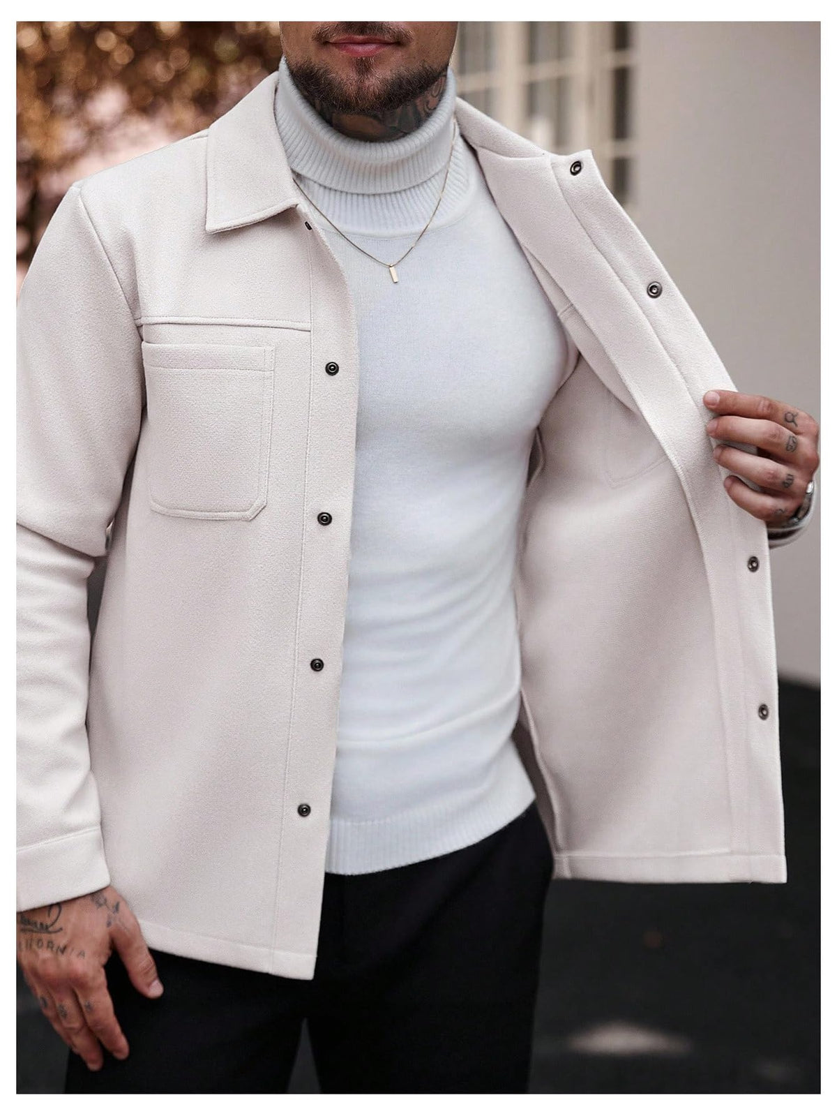 SOLY HUX Men's Button Down Jacket Long Sleeve Collared Fall Outerwear Business Casual Office Overcoat Solid Apricot Large