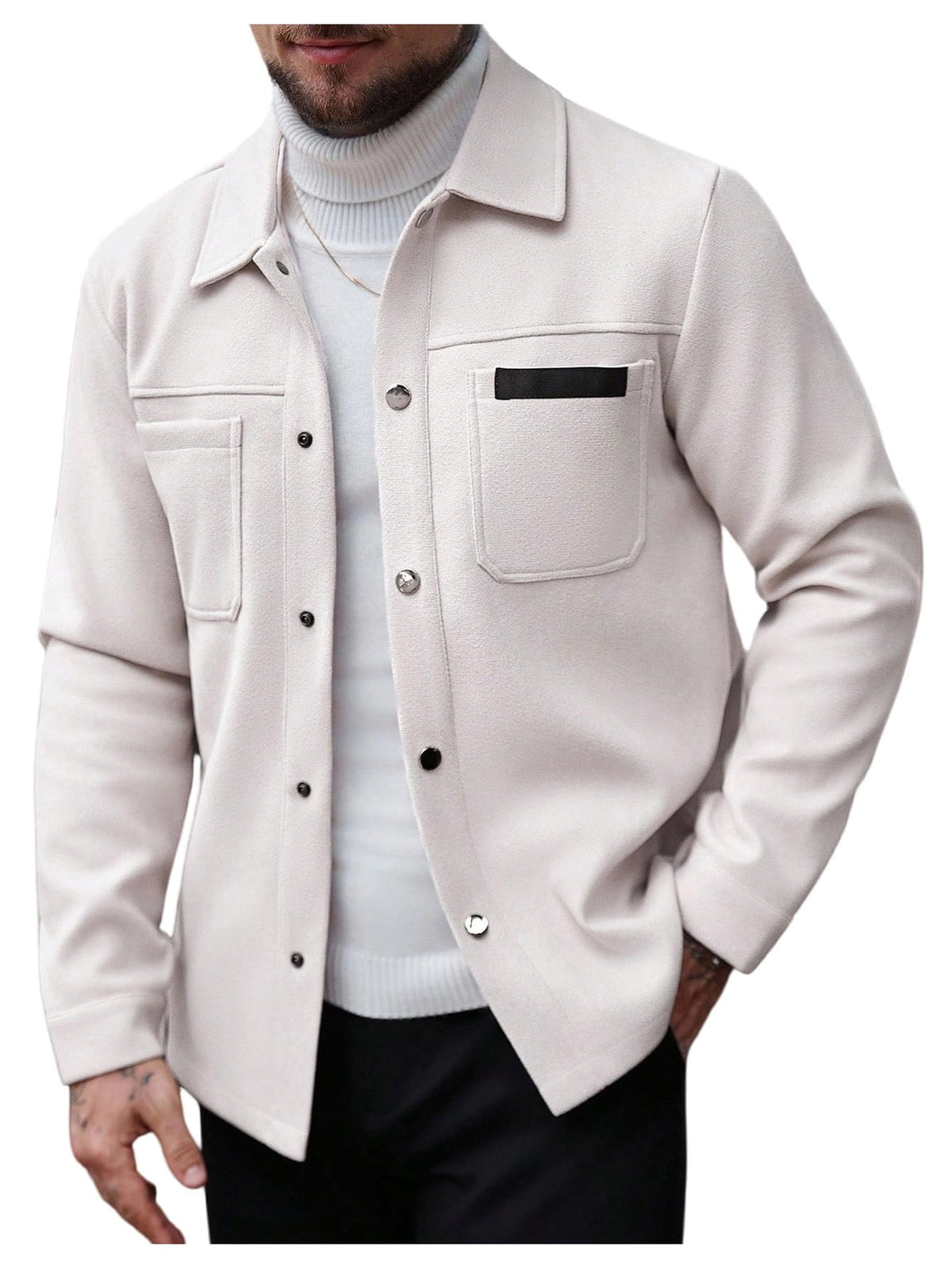SOLY HUX Men's Button Down Jacket Long Sleeve Collared Fall Outerwear Business Casual Office Overcoat Solid Apricot Large