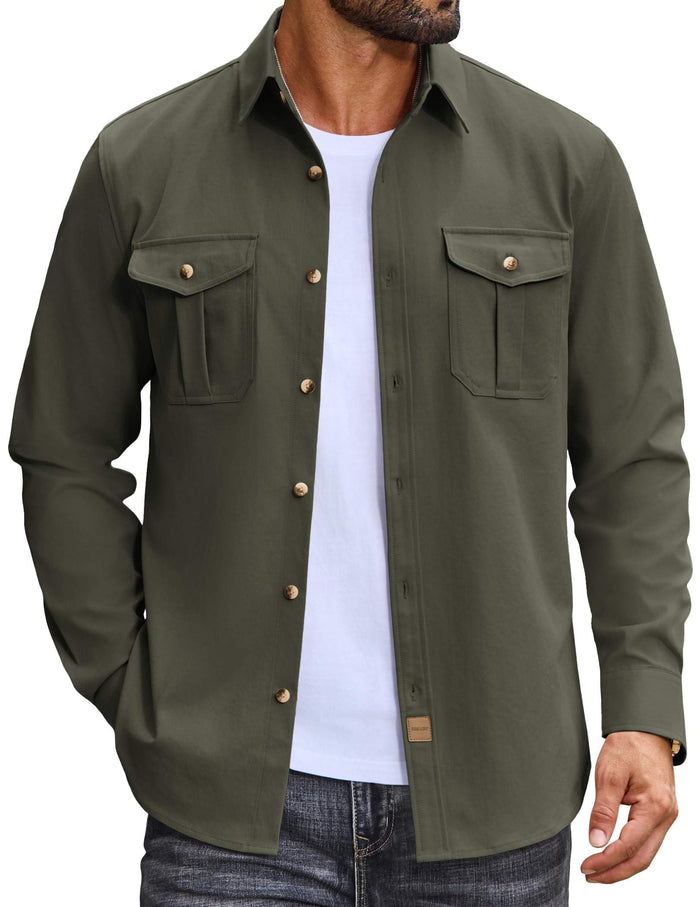 COOFANDY Men's Long Sleeve Button Down Lightweight Shirt Jacket with Pocket