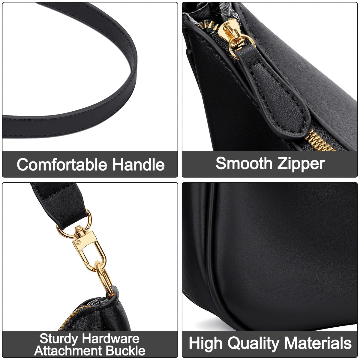 KKXIU Shoulder Bag for Women Hobo and Tote Handbags Underarm Purse (Black)
