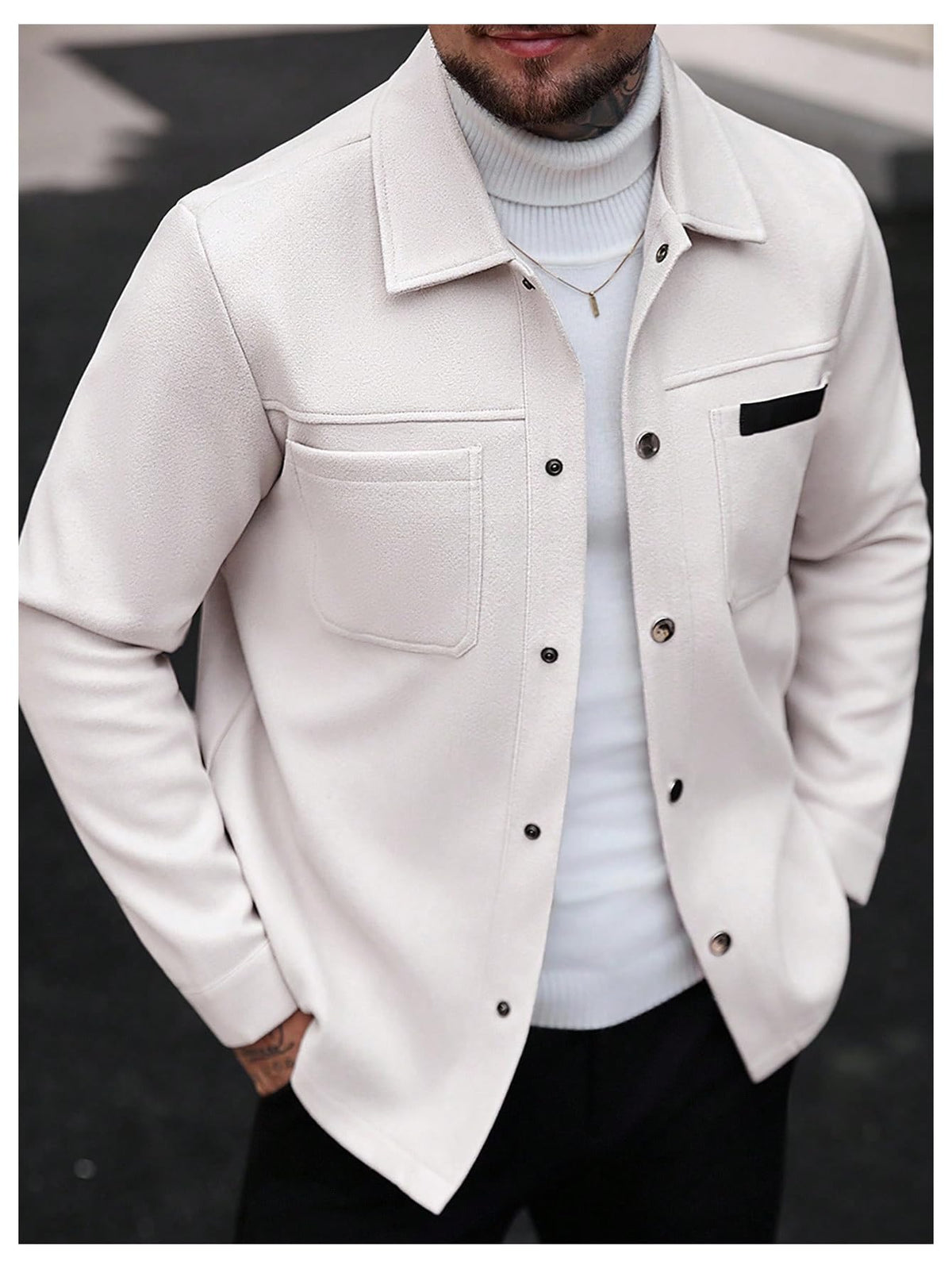 SOLY HUX Men's Button Down Jacket Long Sleeve Collared Fall Outerwear Business Casual Office Overcoat Solid Apricot Large