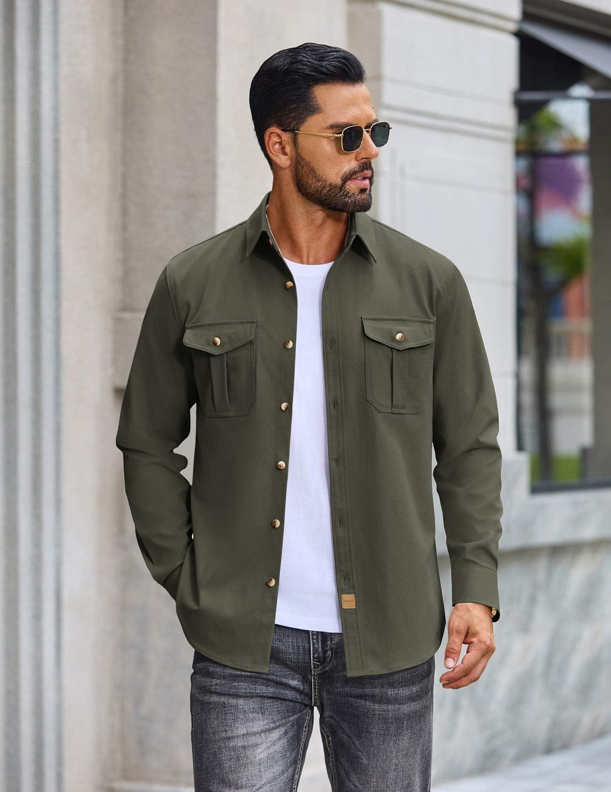 COOFANDY Men's Long Sleeve Button Down Lightweight Shirt Jacket with Pocket
