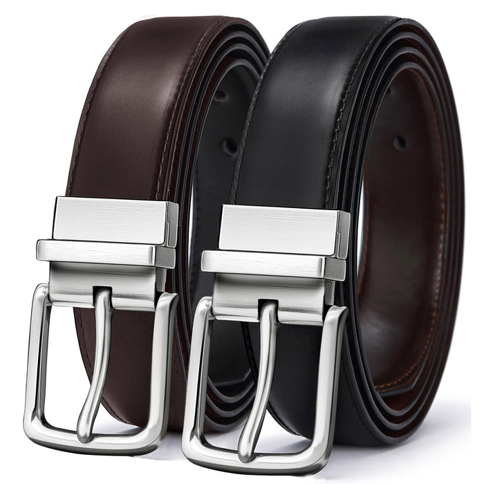 BULLIANT Men's Reversible Leather Belt Trimmable 1.25"-2 IN 1-Gift Boxed