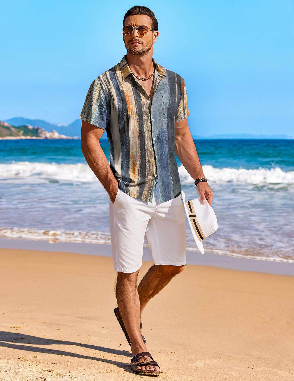 COOFANDY Mens Hawaiian Shirts Short Sleeve Button Down Shirts Casual Summer Shirts for Men, Striped - Oil Painting, X-Large
