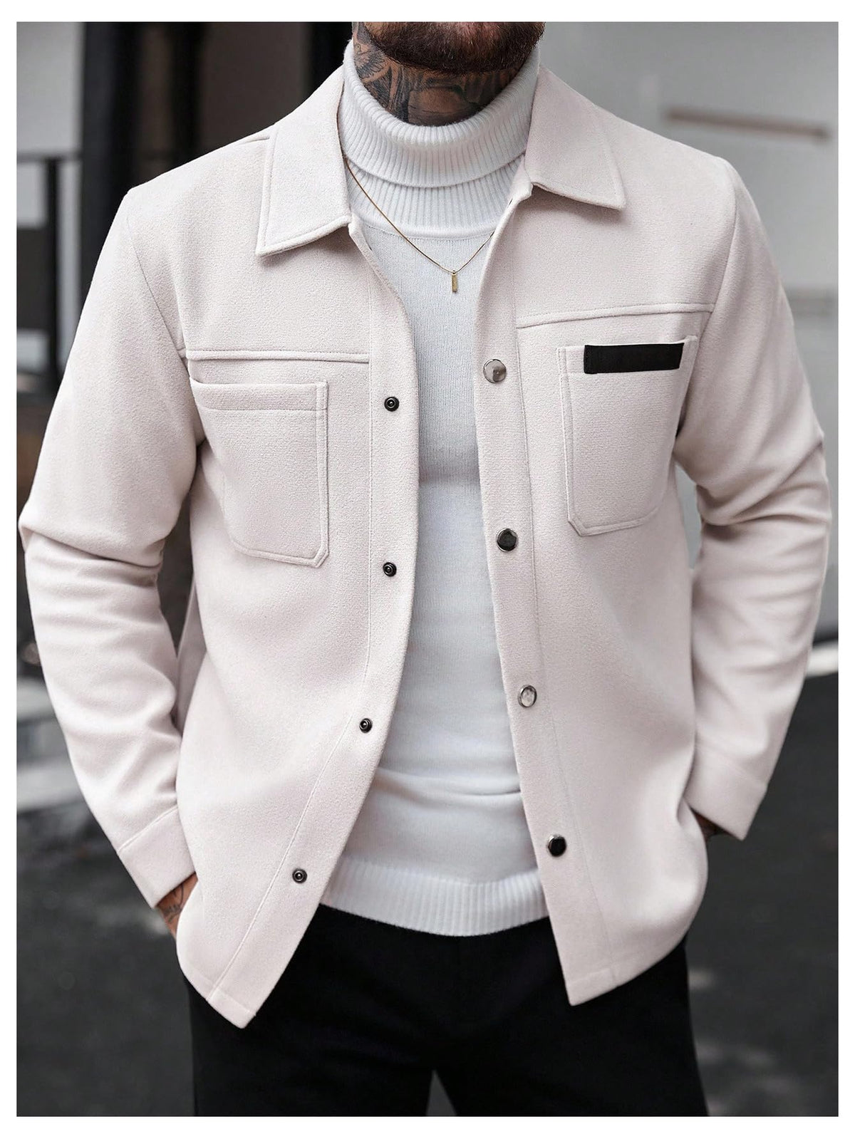 SOLY HUX Men's Button Down Jacket Long Sleeve Collared Fall Outerwear Business Casual Office Overcoat Solid Apricot Large