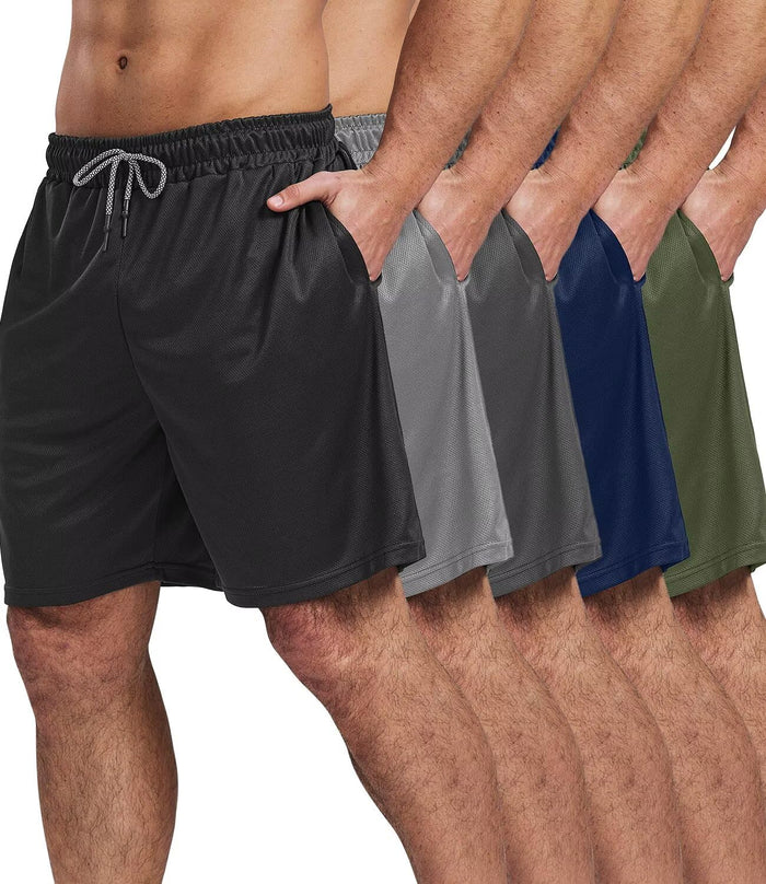 5 Pack Gym Shorts for Men 7 inch, Mens Athletic Running Shorts Dry Fit & Mesh Active Workout Shorts for Men with Pockets