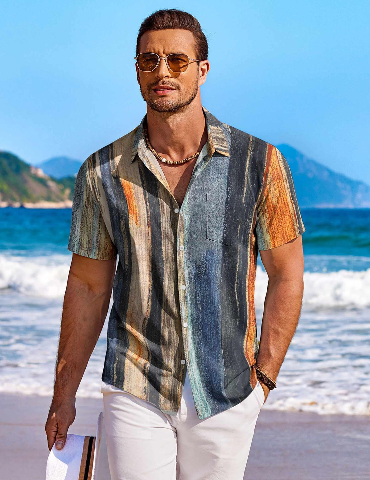 COOFANDY Mens Hawaiian Shirts Short Sleeve Button Down Shirts Casual Summer Shirts for Men, Striped - Oil Painting, X-Large
