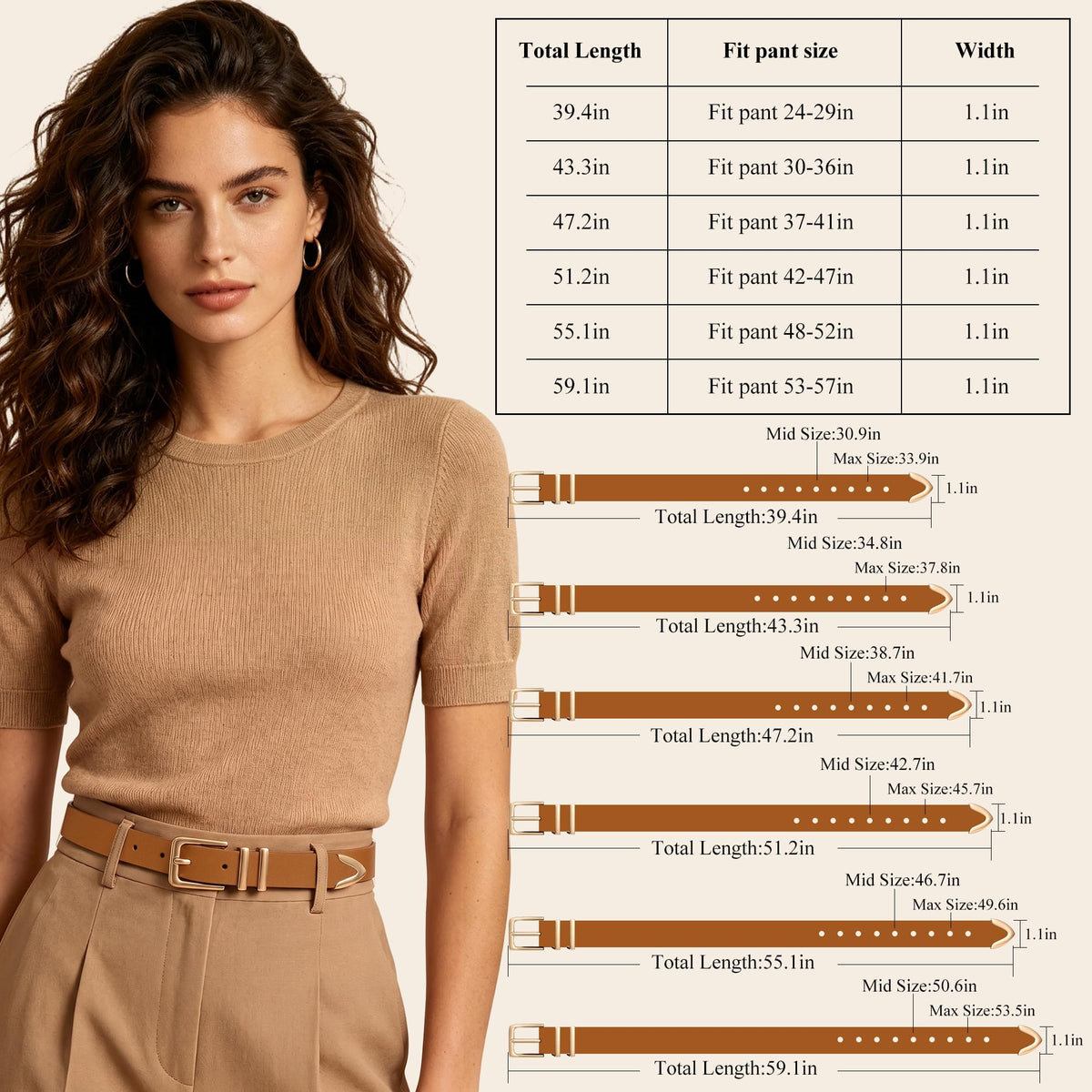 XZQTIVE 3 Pack Women Belts For Jeans Dresses Pants Ladies Leather Waist Belt with Gold Buckle