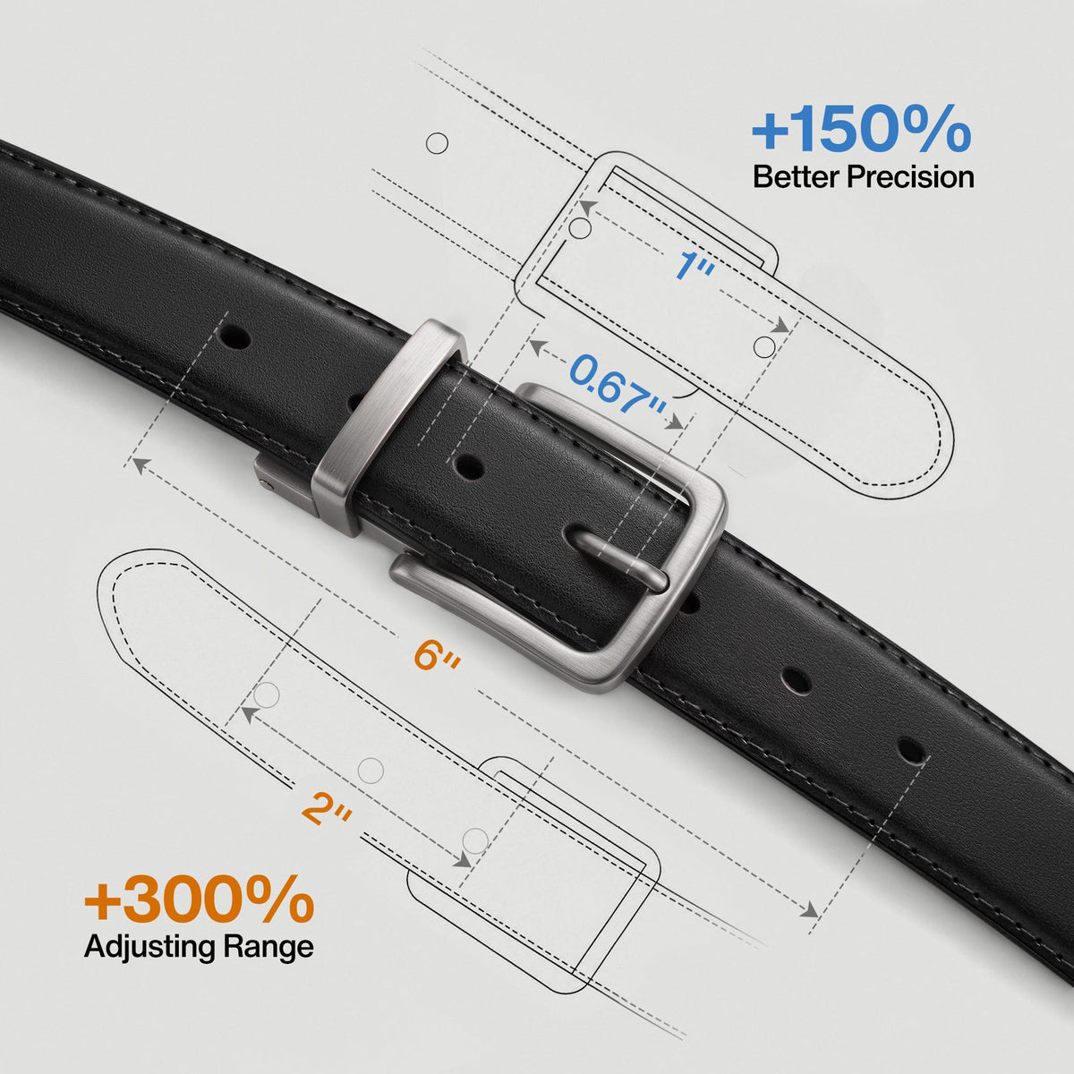 BULLIANT Men's Reversible Leather Belt Trimmable 1.25"-2 IN 1-Gift Boxed