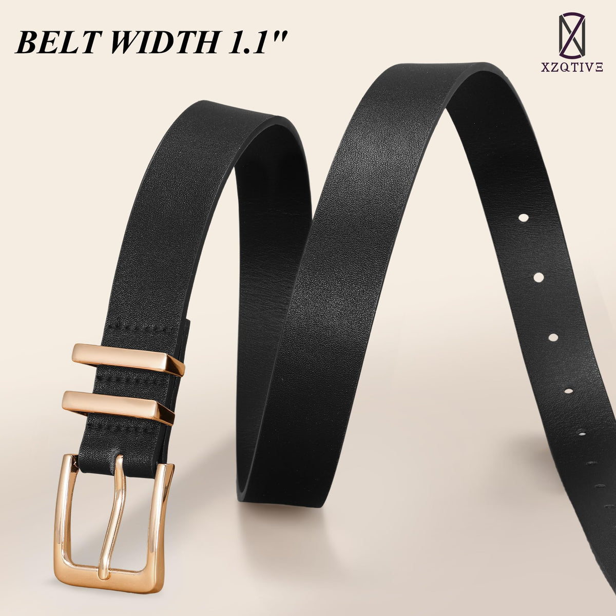 XZQTIVE 3 Pack Women Belts For Jeans Dresses Pants Ladies Leather Waist Belt with Gold Buckle