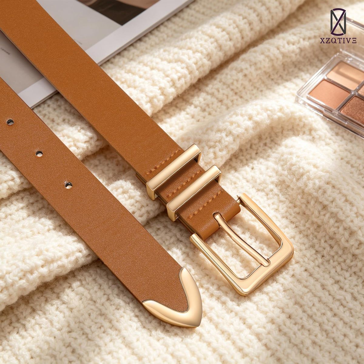 XZQTIVE 3 Pack Women Belts For Jeans Dresses Pants Ladies Leather Waist Belt with Gold Buckle