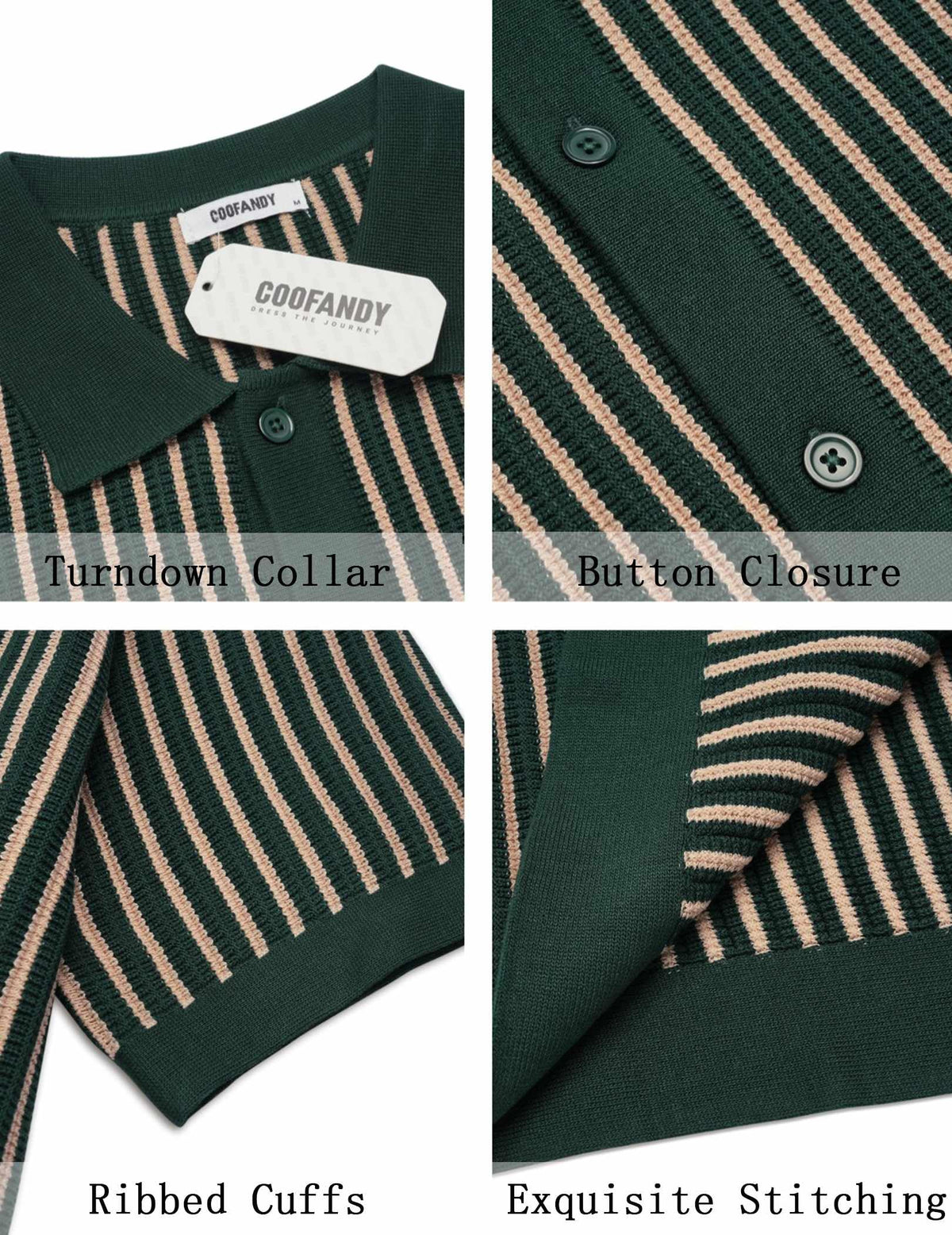COOFANDY Mens Button Down Short Sleeve Shirt Textured Knit Polo Shirts Vintage Shirts Retro Knitwear