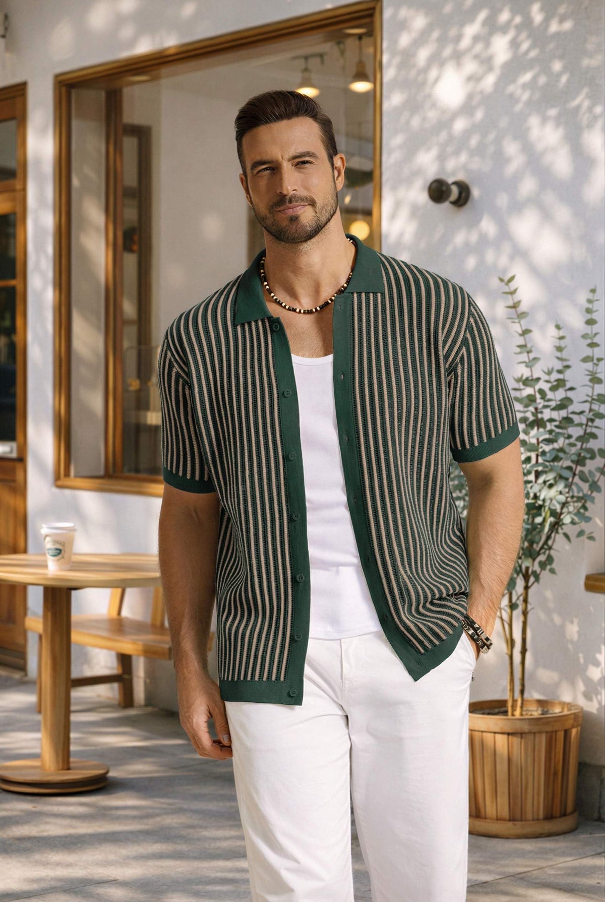 COOFANDY Mens Button Down Short Sleeve Shirt Textured Knit Polo Shirts Vintage Shirts Retro Knitwear
