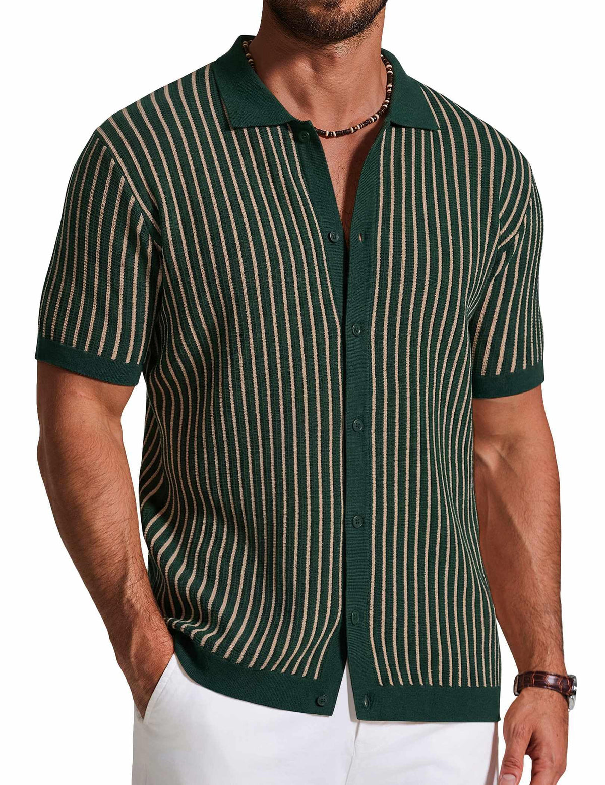 COOFANDY Mens Button Down Short Sleeve Shirt Textured Knit Polo Shirts Vintage Shirts Retro Knitwear