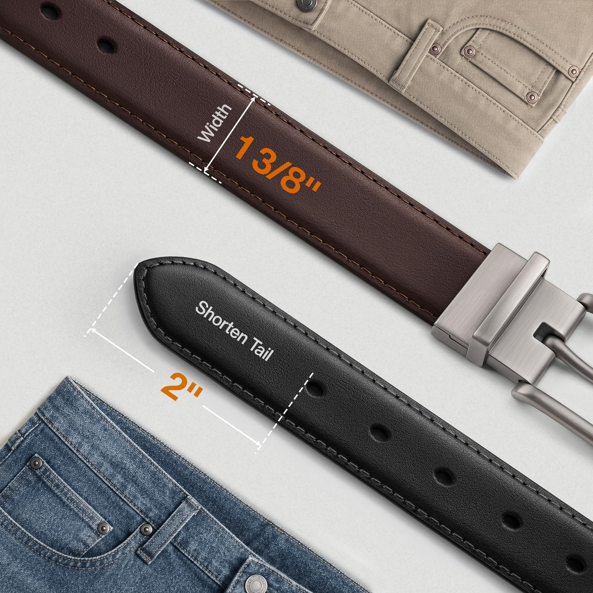 BULLIANT Men's Reversible Leather Belt Trimmable 1.25"-2 IN 1-Gift Boxed